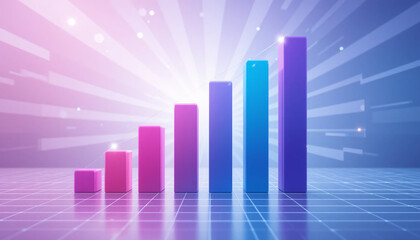 Colorful 3D Bar Chart Growth Rising Statistics, Business Data Visualization, Digital Analytics, Market Trends, Success Metrics, Financial Performance