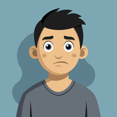 Sad boy with wide eyes and dark hair