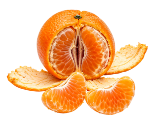 Tangerine, partially peeled , isolated on transparent background, png