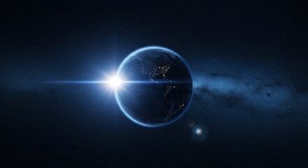 Fototapeta premium Planet Earth illuminated by the sun in the vastness of space