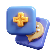 Obraz premium Blue and yellow icons with plus and chat symbols isolated on a transparent background