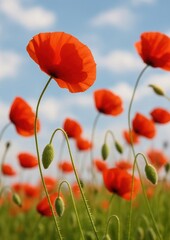 Obraz premium Vibrant poppies under blue sky.