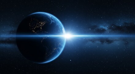 Fototapeta premium Earth illuminated by a bright star in the vastness of space