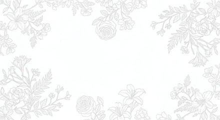 Obraz premium off-white background with delicate floral line art in light gray for a wedding or stationery theme.