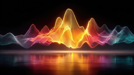 Abstract multicolored wave pattern reflected on a dark surface