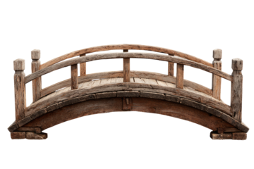 Wooden arched bridge, weathered brown