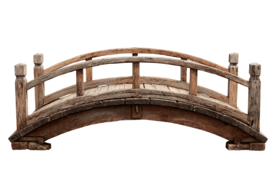 Wooden arched bridge, weathered brown