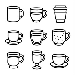 Vector demitasse ceramic latte icons vintage icon mug handmade glass coffee cup