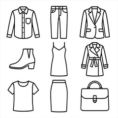 Naklejka premium Knit shirt satchel wardrobe jeans icon capsule boots icons vector dress top
