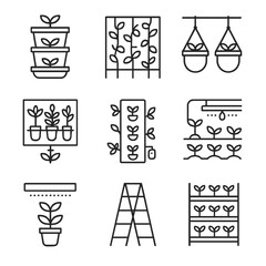 Trellis vertical icons drip vines pots vector gardening planters icon herbs irrigation