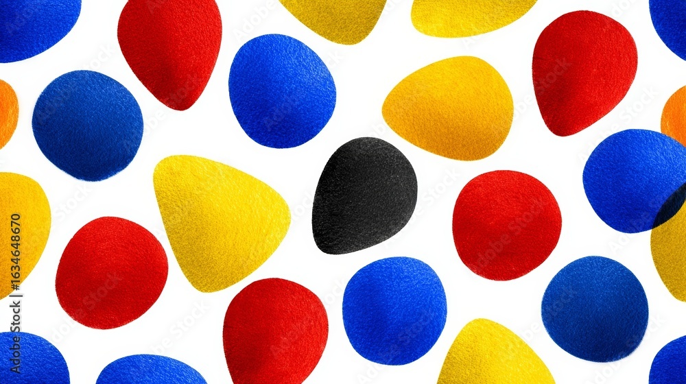 Poster colorful pattern of small round objects, some of which are blue, red, and yellow. the pattern is mad