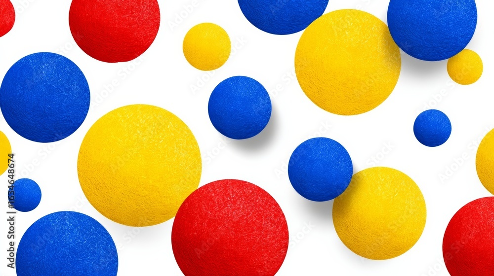 Poster bunch of colorful balls are scattered across a white background. the balls are of different sizes an