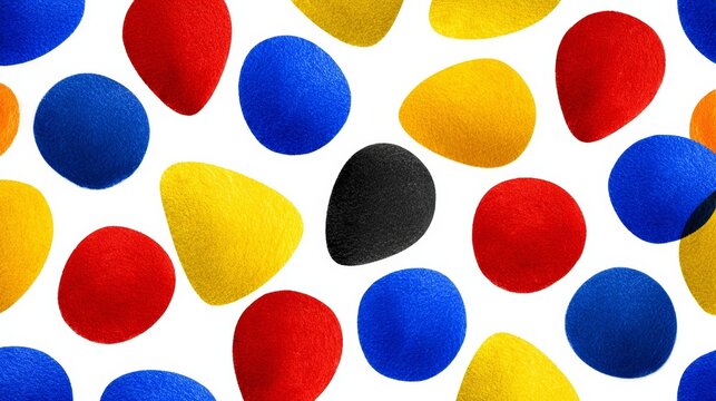Colorful pattern of small round objects, some of which are blue, red, and yellow. The pattern is made up of many different shapes and sizes, creating a visually interesting and dynamic design