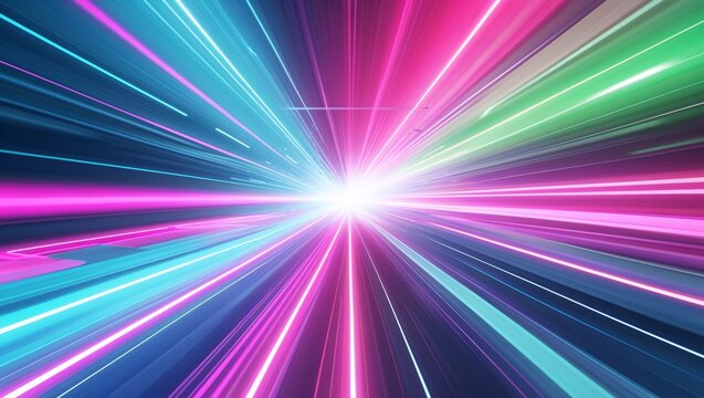Streaming neon beams converging inside futuristic light tunnel, dynamic digital abstraction