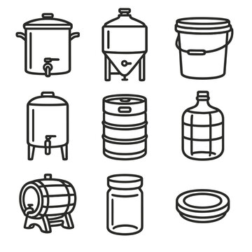 Brewing jar plastic icon glass kettle vector containers fermenter stainless icons sample