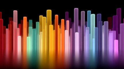 Fototapeta premium Colorful image of a rainbow with a black background. The rainbow is made up of many different colored rectangles, each one a different color. The image has a bright and cheerful mood