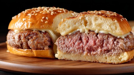 Juicy burger delight gourmet kitchen food photography cozy atmosphere close-up view culinary experience