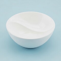 Modern white asymmetrical ceramic bowl with a divider, on a solid light blue background for product display and template mockups