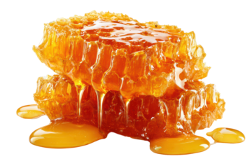 Fresh honeycomb dripping with golden honey in a bright and clear view showcasing its natural sweetness and texture
