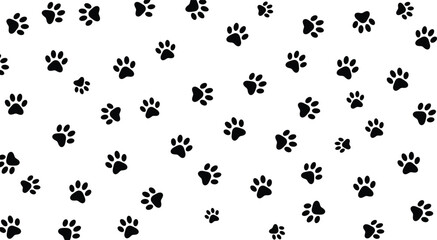 Seamless paw print pattern, dog and cat tracks, animal pet footprints vector, black trail design, white background repeat texture © Ideasy Mind