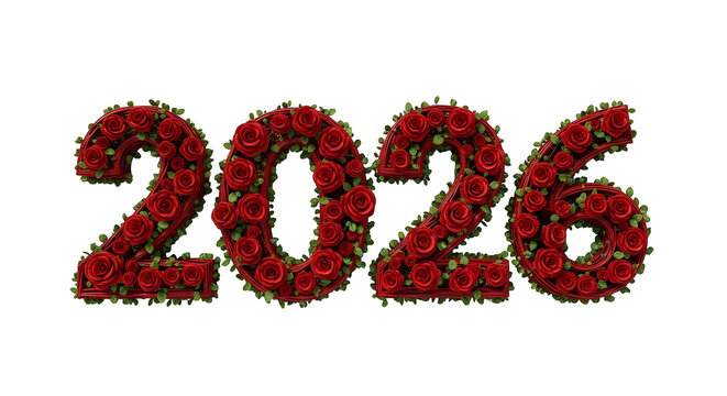 Celebrate 2026 New Year with vibrant red rose floral numbers representing fresh beginnings and love, perfect for greetings and festive designs