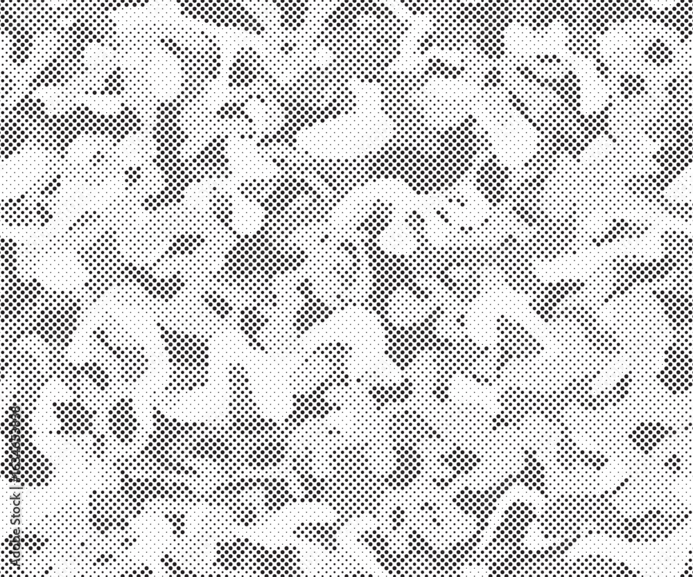 Poster abstract halftone seamless camouflage pattern. repeating digital dotted hexagonal camo military text