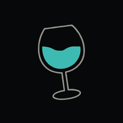 Elegant Wine Glass Illustration with Turquoise Liquid on a Dark Background Simple and Modern Design