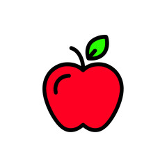Stylized Red Apple Illustration with Green Leaf Fresh Fruit Icon on White Background Nutrition and Healthy Food Design