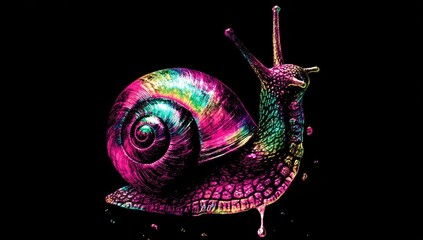 Fototapeta premium Vibrant, colorful snail on black background