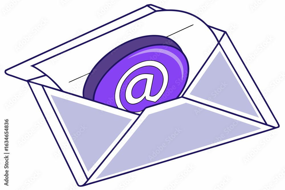 Poster vector art of an open envelope with a letter inside featuring an at symbol representing email commun
