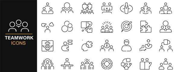 Business Icons for Teamwork, Group Cooperation, and Project Achievement