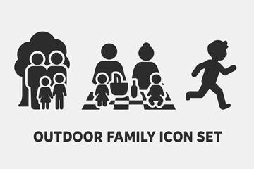 Fototapeta premium Outdoor Family Icons Set – Family Picnic, Walk, and Play