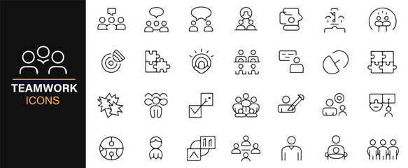 Set of Icons for Team, Group Effort, and Leadership in Business and Projects