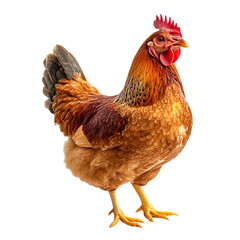 Fototapeta premium Brown chicken standing upright isolated on transparent background