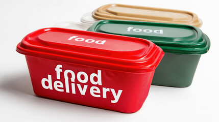 Colorful food delivery containers with lids for takeout and meal transport