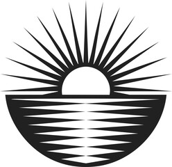Sun illustration, sunrise graphic, radiant sun, sunrise vector, sunburst design, sun silhouette, art deco sun, retro sun emblem, decorative sun