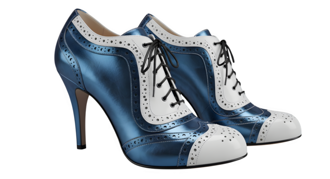 Elegant blue and white lace-up high heel shoes offer a chic vintage vibe, perfect for adding a touch of retro glamour to any fashion collection