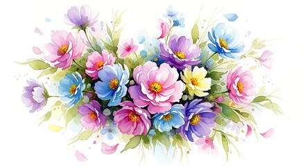 Fototapeta premium Watercolor flowers bouquet illustration isolated on white background