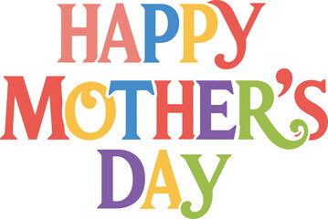 Happy Mother's Day colorful vector typography. Playful decorative lettering for greeting cards, banners, and digital designs. Festive holiday message for mom celebration.