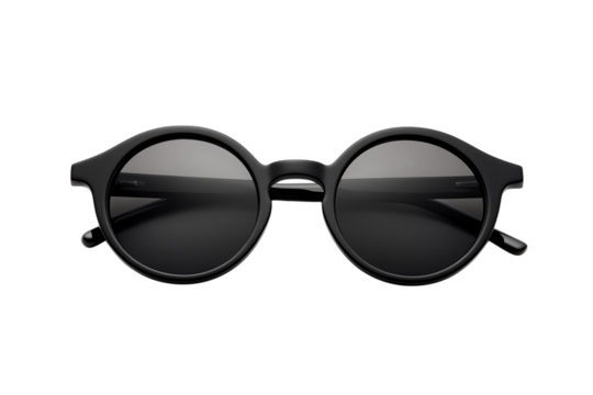 Stylish round black sunglasses with thick frames isolated on transparent background