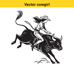 Fototapeta premium Wild Rodeo Rush: Vector Cowboy Racing a Furious Bull in Desert Arena
