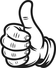 Thumbs up, hand gesture, positive affirmation, approval sign, raised hand, encouraging sign, expressive hand, support symbol, vintage illustration, engraved style