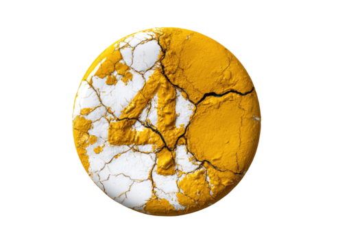 A cracked, golden-yellow circle with the number four