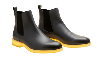 Sleek black leather Chelsea boots with unique yellow soles offer modern style and everyday comfort for fashion forward individuals