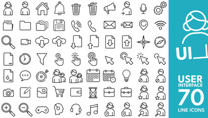 UI,  User Interface  - vector icon set .  File, save, call, message  and more