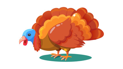 Cartoon turkey with colorful feathers and blue head