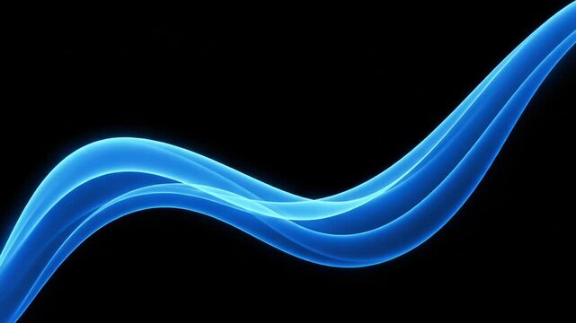 Abstract blue glowing wave on a black background, representing energy flow and fluid motion