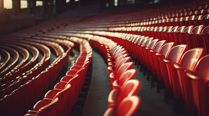 Rows of Red Stadium Seats in an Empty Venue