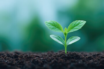 Fototapeta premium Delicate green seedling emerging from rich soil, symbolizing gro