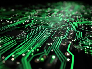 Close-up of glowing green circuit board (1)